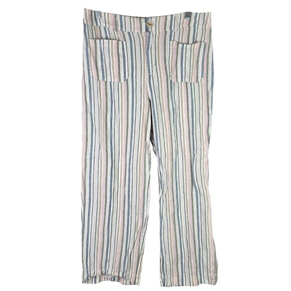 Womens Cato Multicolor Striped Linen Blend Pants Hi Rise Elastic Waist 14/16W - Picture 1 of 10